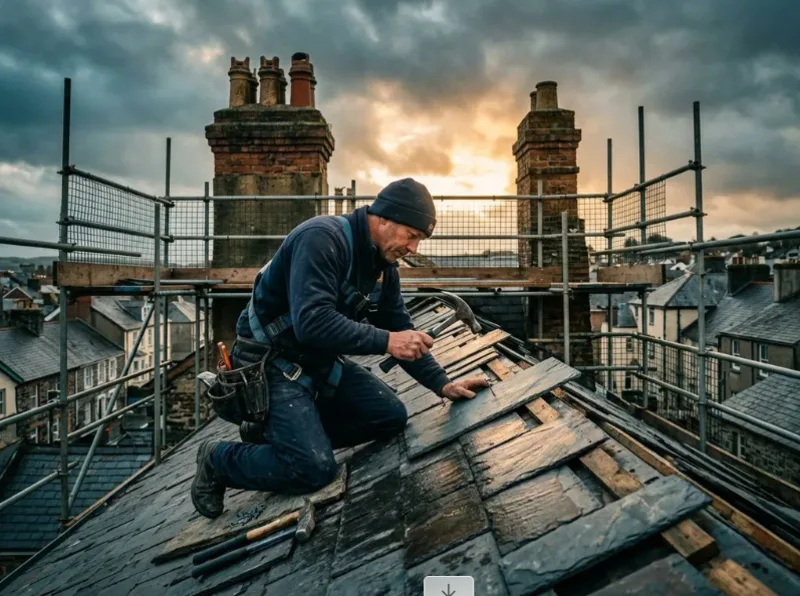Roofing specialist in Malta applying waterproof membrane and reflective coating on a flat roof